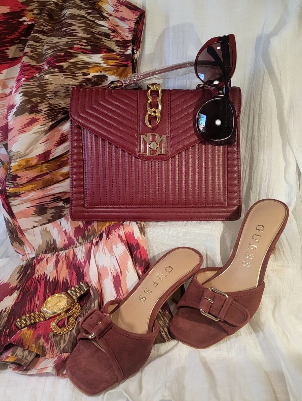 Badgley Mischka BM-4180 Wine Quilted Crossbody Bag NWT